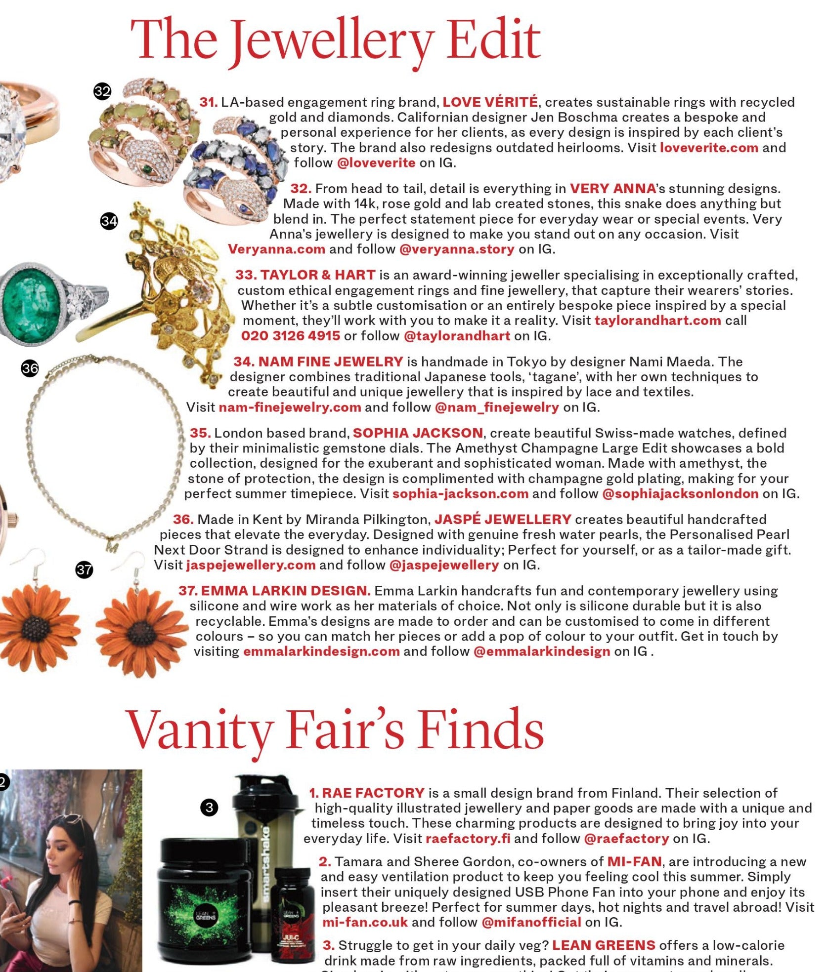 ヴァニティ・フェア UK 2020年9月号の誌面、NAMの製品が掲載されている