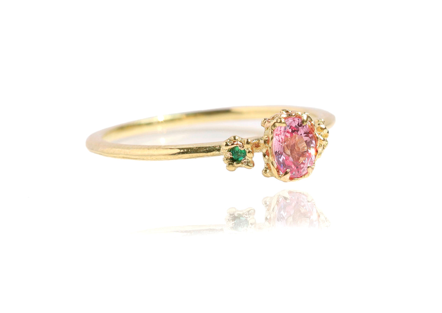 Padparadscha Sapphire Emerald Ring