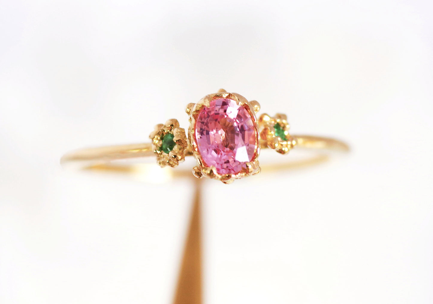 Padparadscha Sapphire Emerald Ring