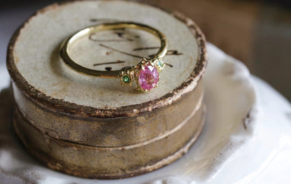 Padparadscha Sapphire Emerald Ring