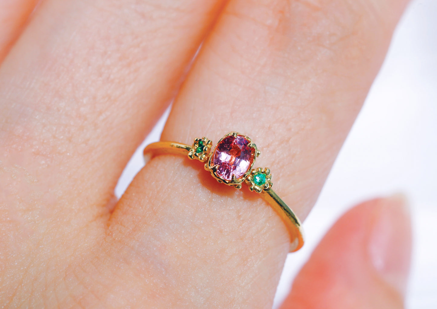 Padparadscha Sapphire Emerald Ring